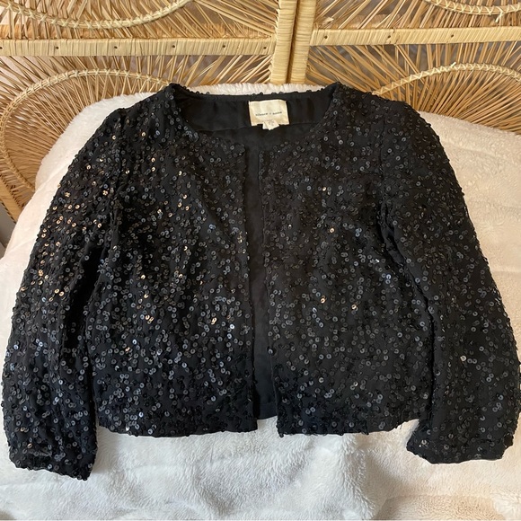 Silence & noise/ Urban Outfitters black sequin embroidered blazer/ shrug - Picture 2 of 5